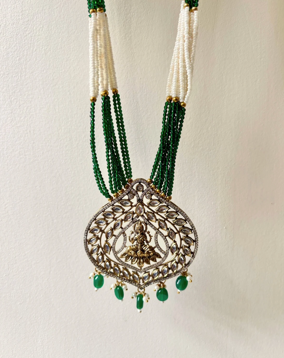 Emerald oxidized Temple Pendant Set with earrings