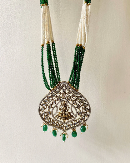 Emerald oxidized Temple Pendant Set with earrings