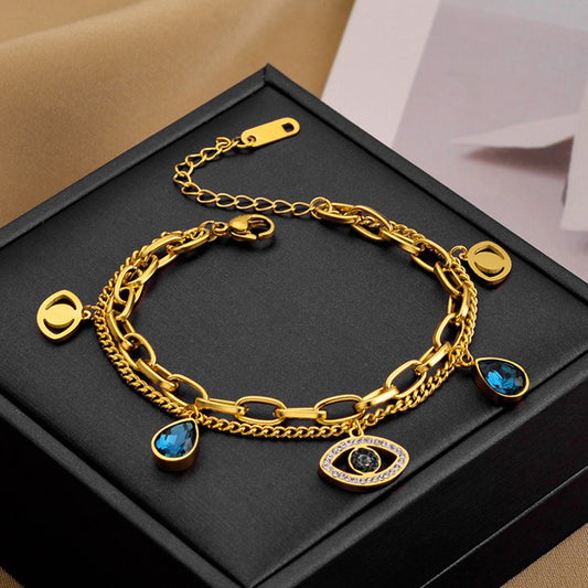 Evil Eye Gold Chain Charm Bracelet