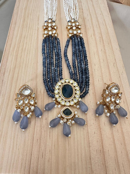 Blue Polki Necklace Set